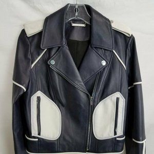 Diane Von Furstenberg Navy Leather Moto Jacket